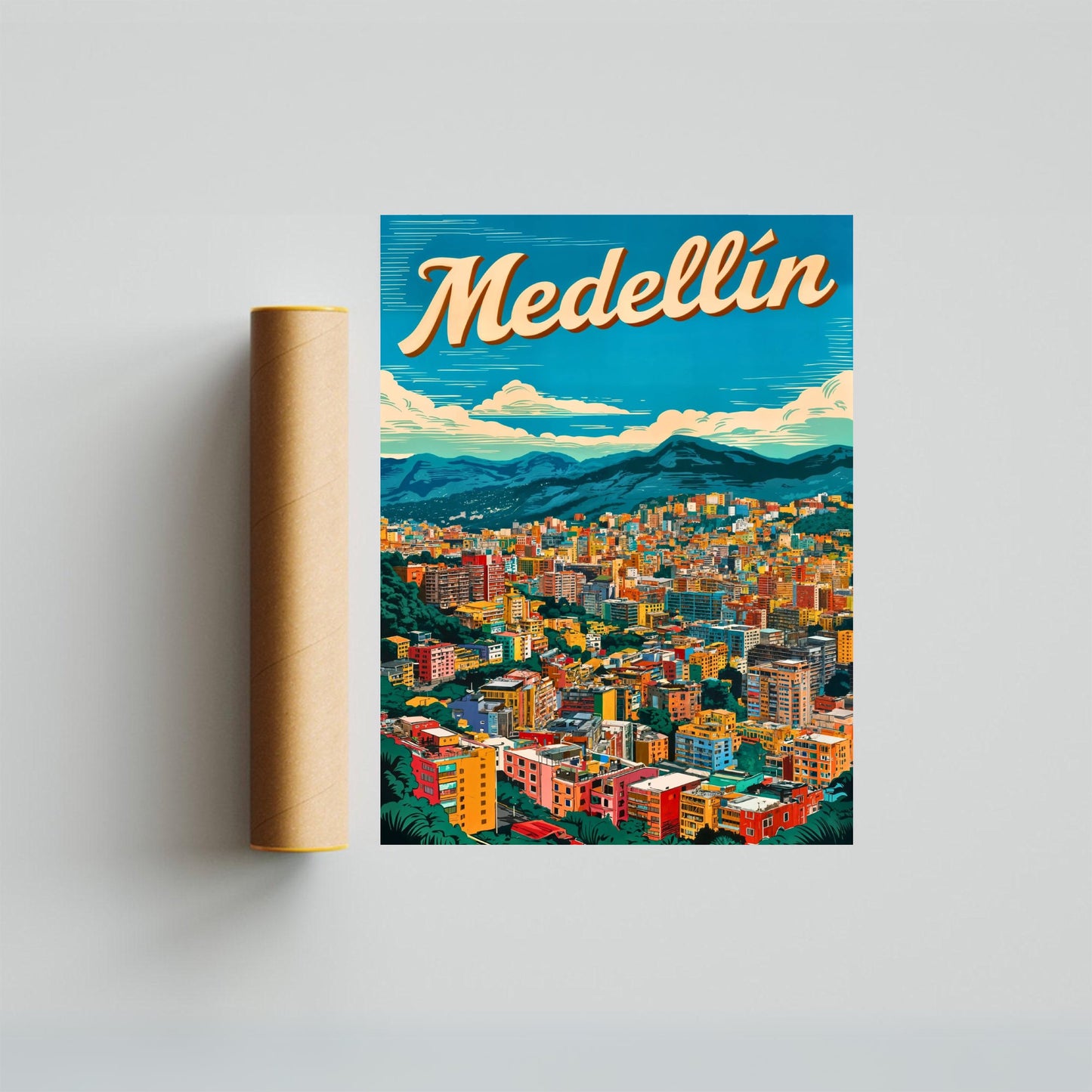 Medellín, Colombia Vintage Travel Poster