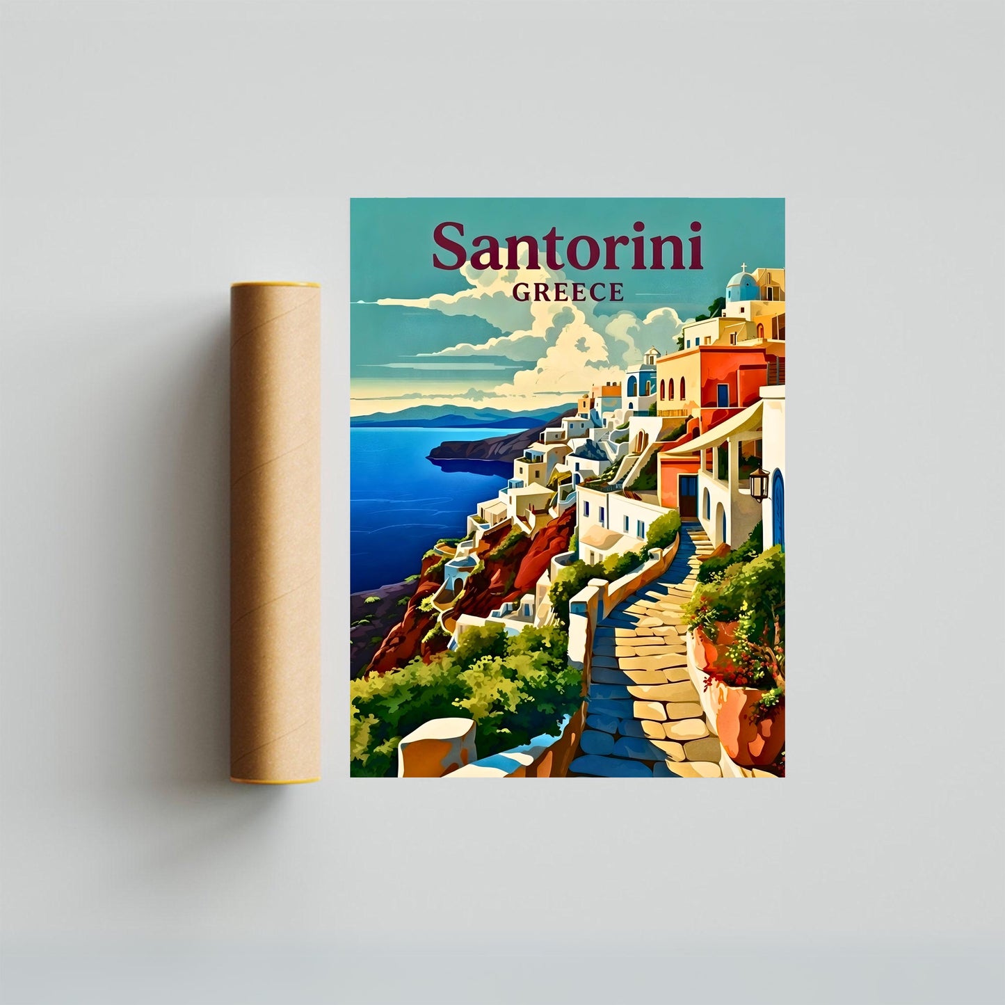 Santorini Vintage Travel Poster - Charming View