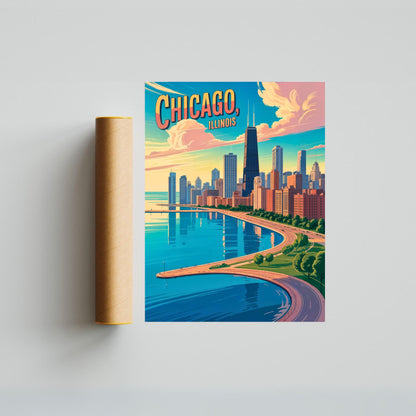 Chicago Vintage Travel Poster - Jazz, Skyscrapers & Spirit