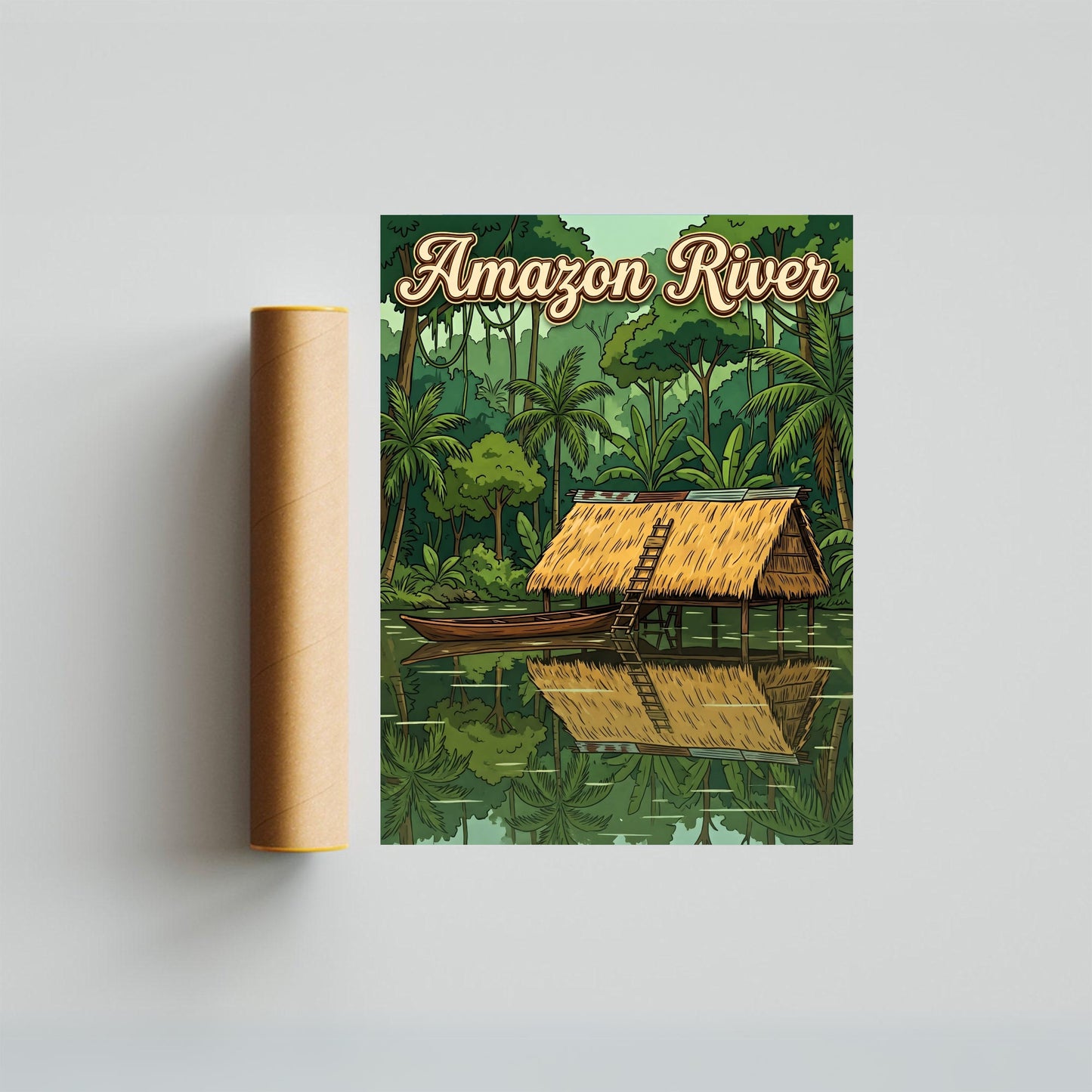 Amazon River Vintage Travel Poster  - Serene Captivating Reflections