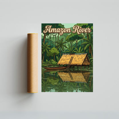 Amazon River Vintage Travel Poster  - Serene Captivating Reflections