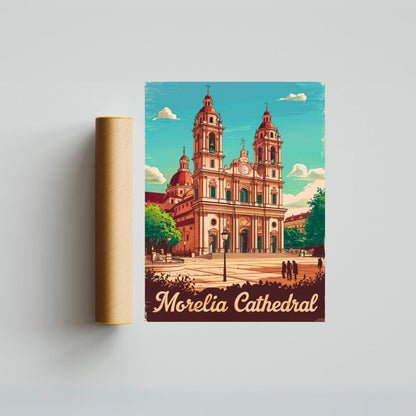 Morelia Cathedral Vintage Travel Poster - Sacred Sanctuary