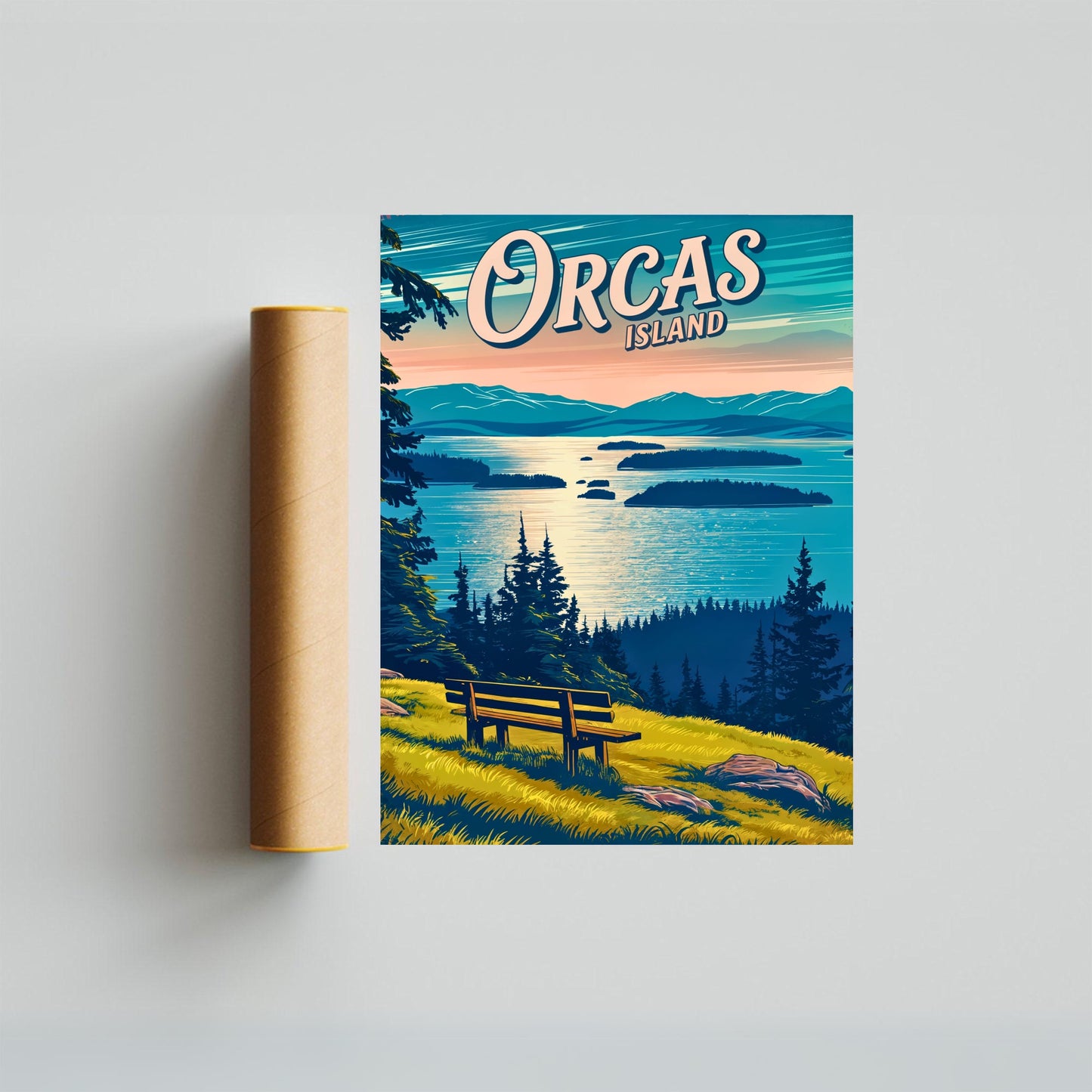 Orcas Island Vintage Travel Poster -  Captivating Island Sunset View