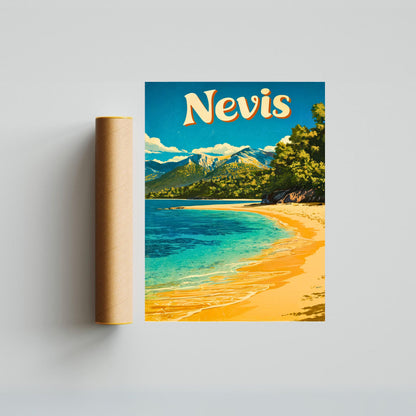 Nevis Vintage Travel Poster - Serene Beach Scene View