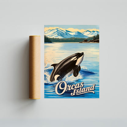 Orcas Island Vintage Travel Poster -  Where Whales Roam