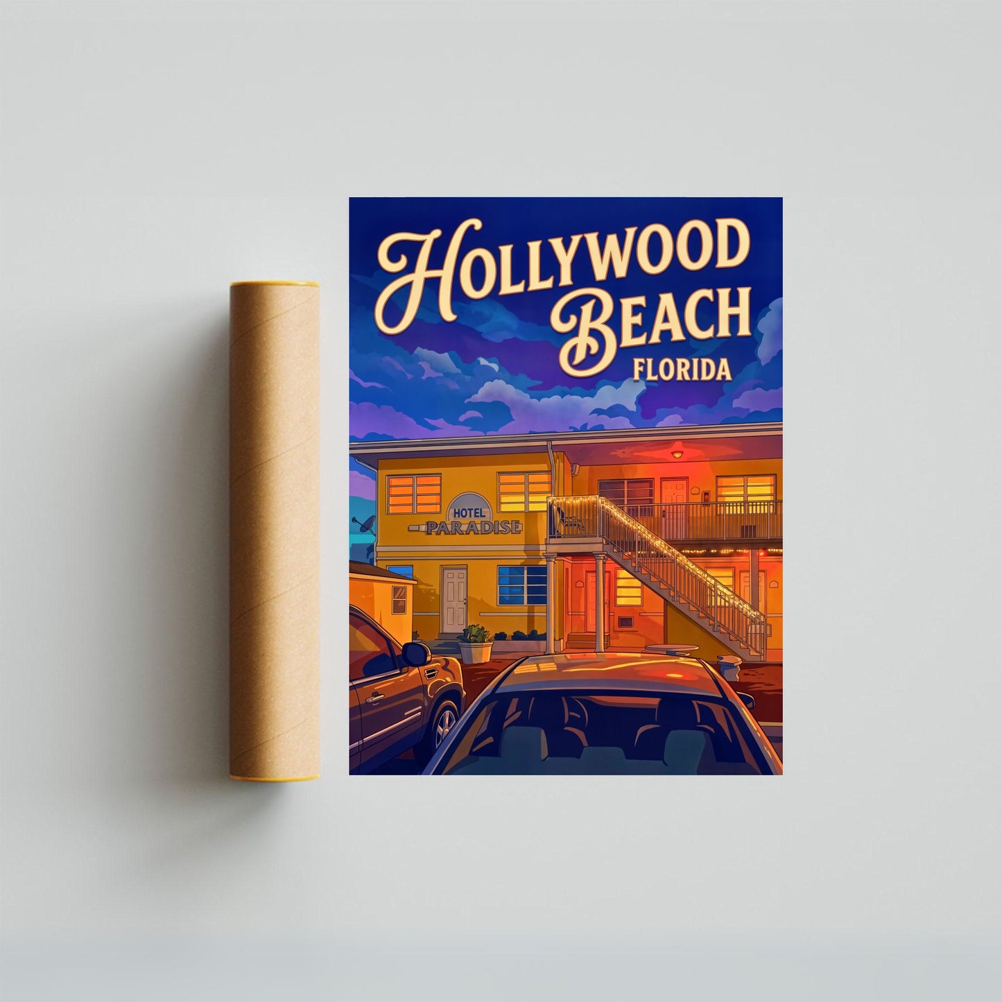 Hollywood Beach Vintage Travel Poster - Florida Beach Hotel