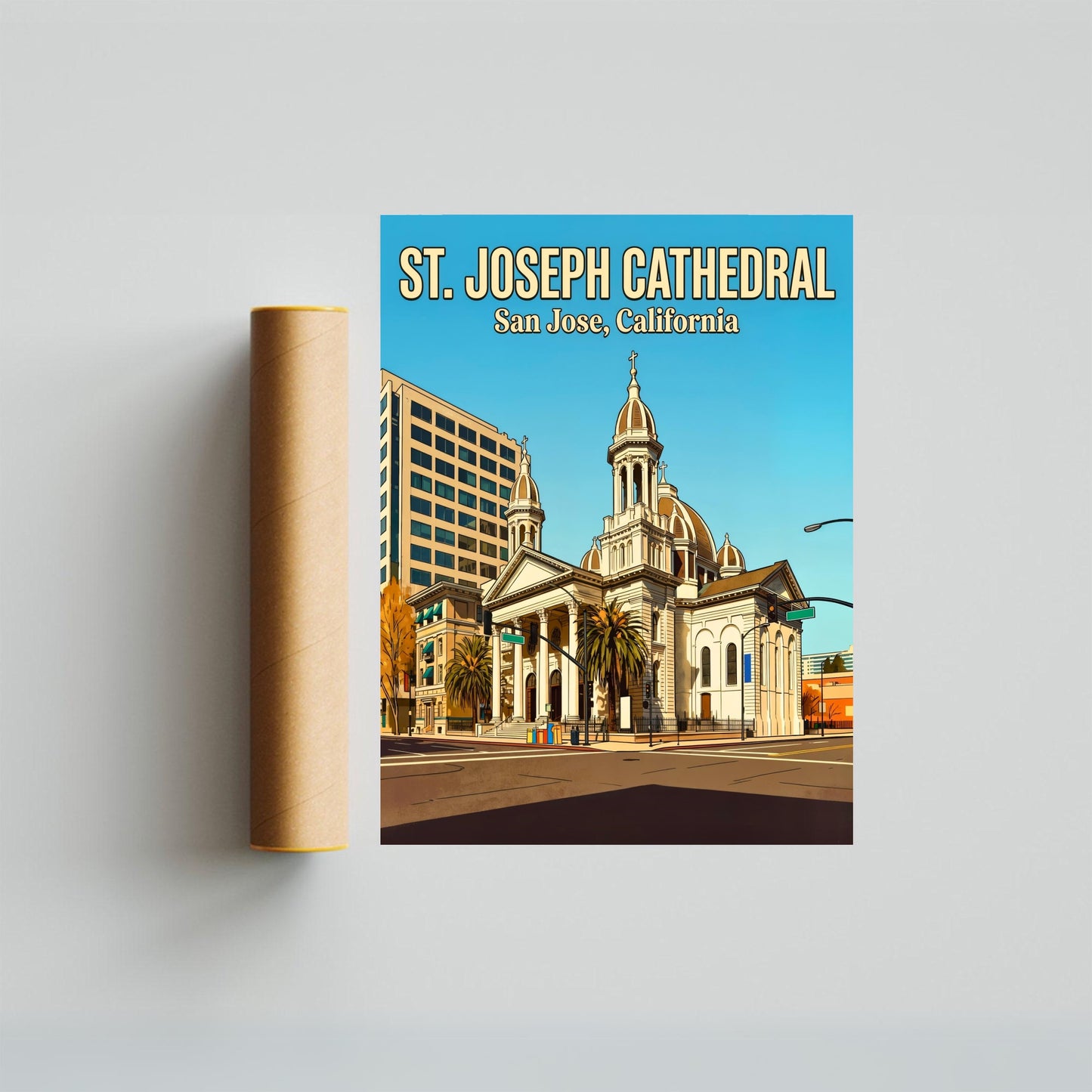 St. Joseph Cathedral Vintage Travel Poster -  San Jose, California
