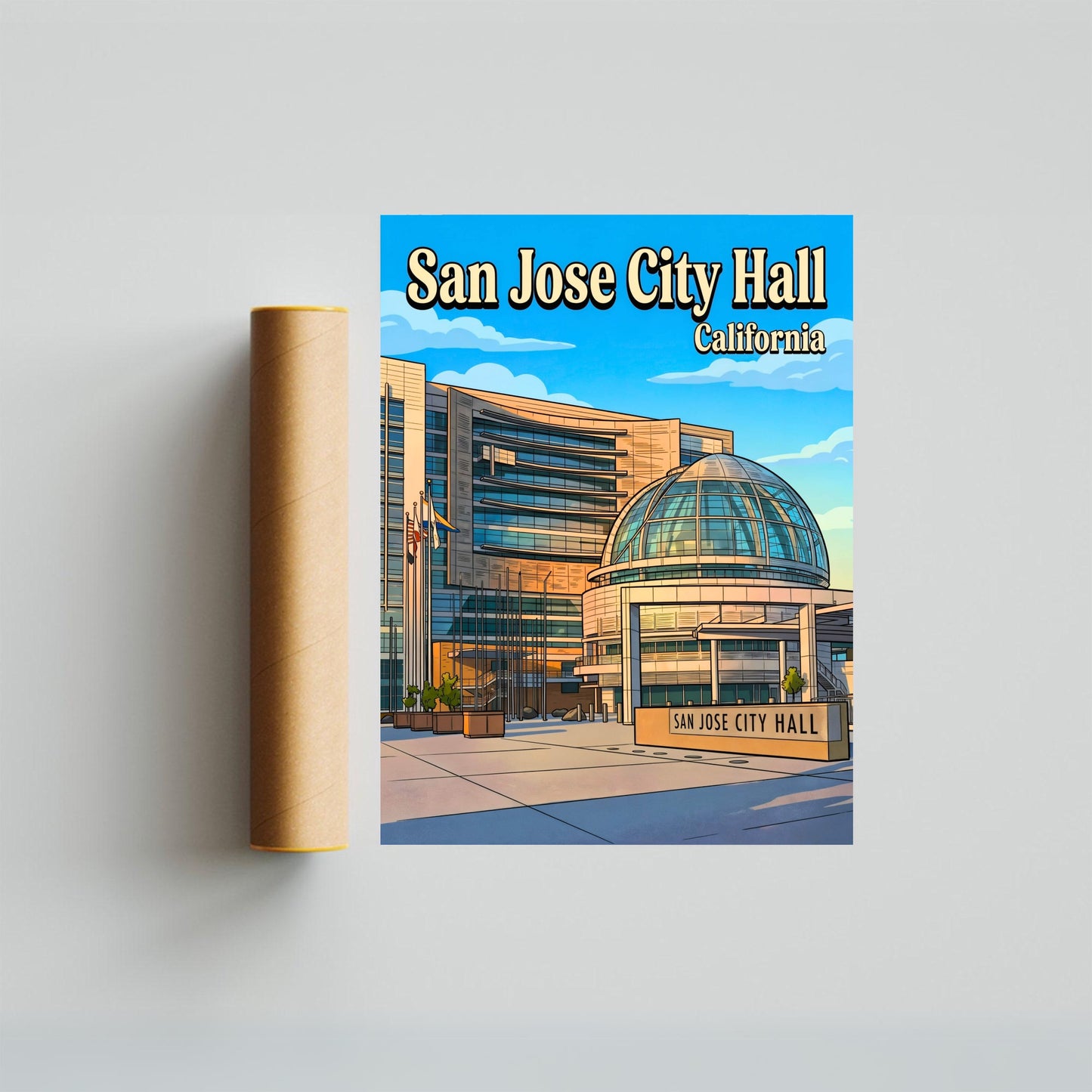 San Jose City Hall Vintage Travel Poster - California
