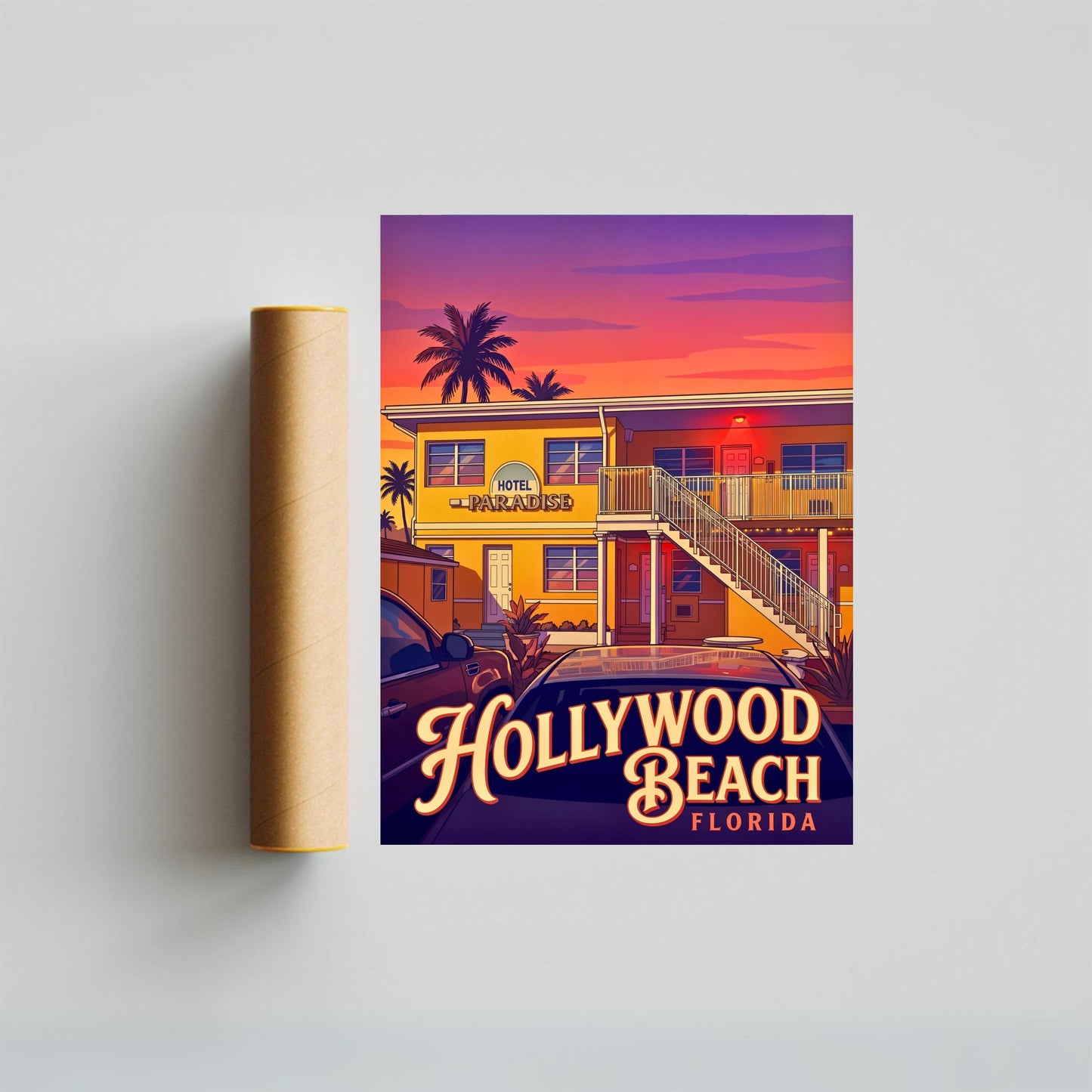 Hollywood Beach Vintage Travel Poster - Florida Staycation