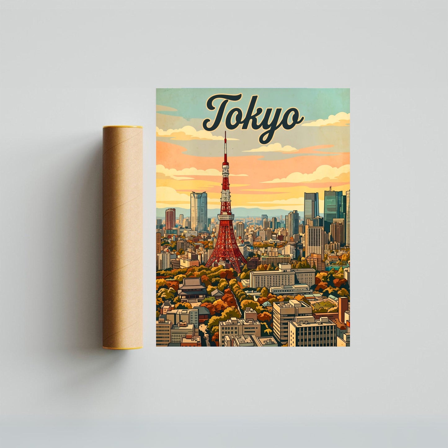 Tokyo Vintage Travel Poster - City Late Afternoon View