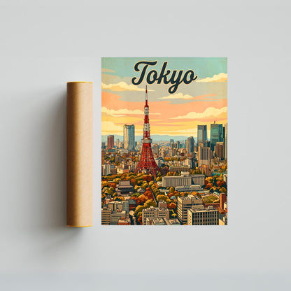 Tokyo Vintage Travel Poster - City Late Afternoon View