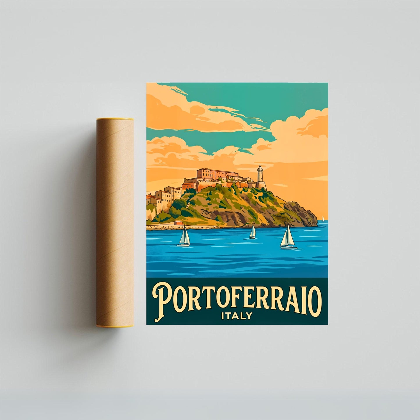 Portoferraio Vintage Travel Poster - Historic Harbor