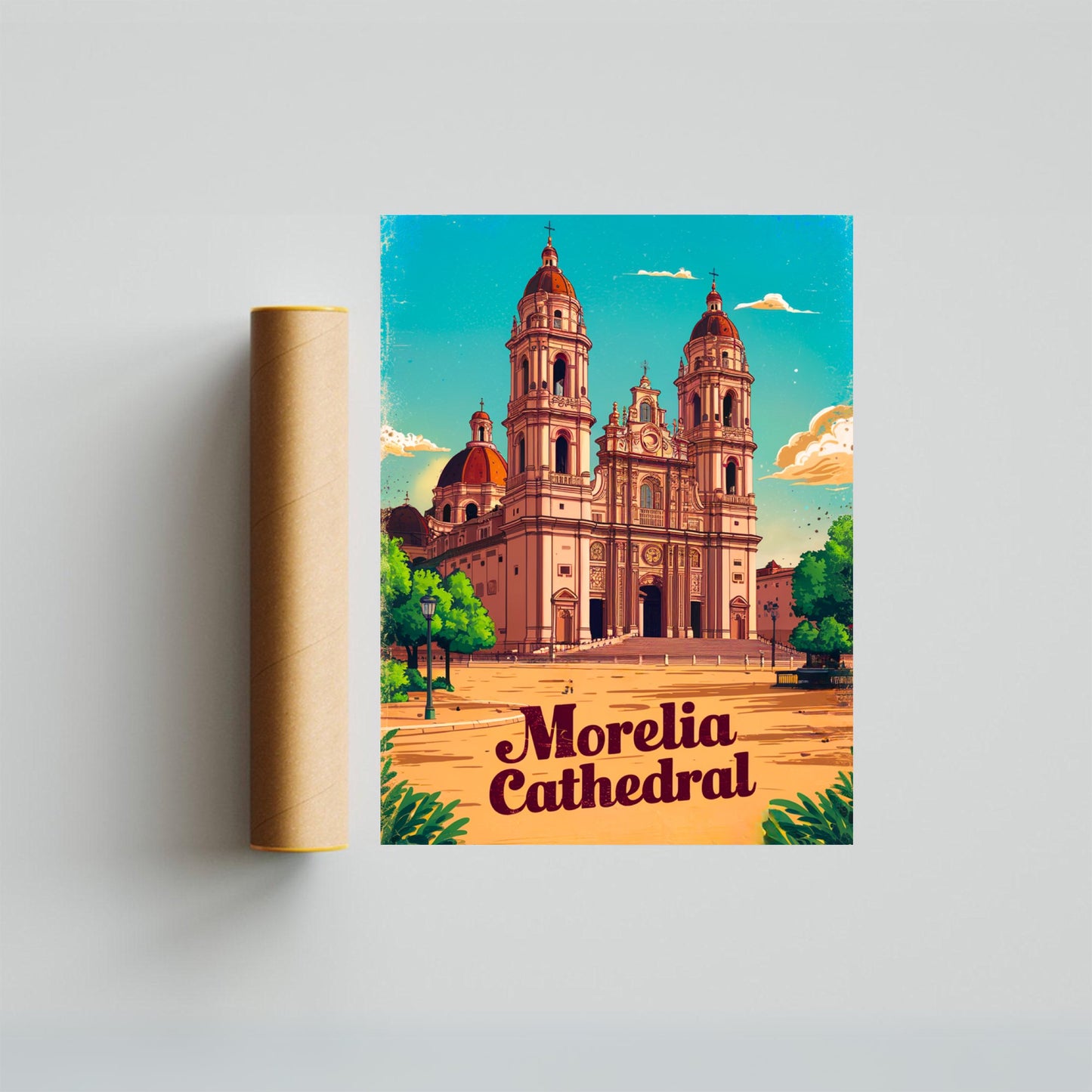 Morelia Cathedral Vintage Travel Poster