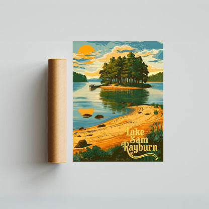 Lake Sam Rayburn Vintage Travel Poster