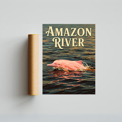 Amazon River Vintage Travel Poster - Jungle River Dolphin