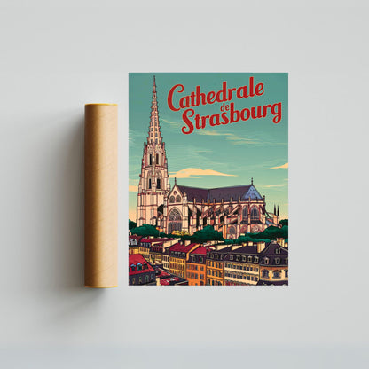 Strasbourg Cathedral Vintage Travel Poster - Cathedral of Our Lady of Strasbourg