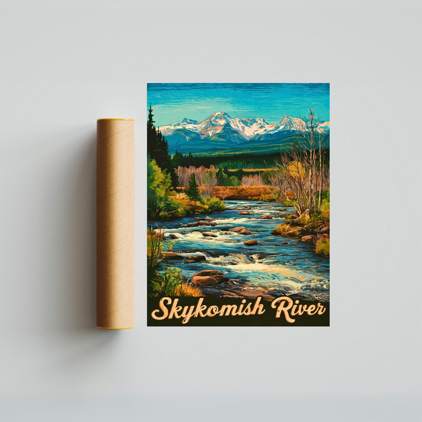 Skykomish River Vintage Travel Poster - Captivating River and Forest in Washington