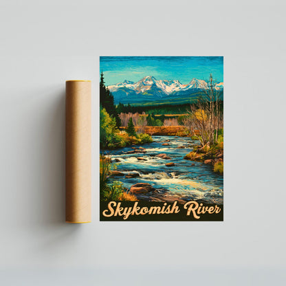 Skykomish River Vintage Travel Poster - Captivating River and Forest in Washington