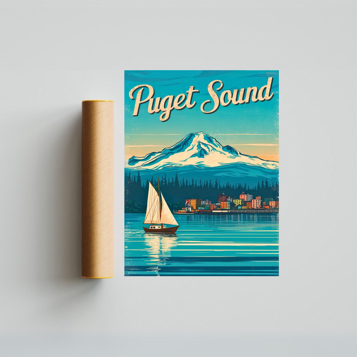 Puget Sound Vintage Travel Poster - Explore the Iconic Coastal Escape in Washington