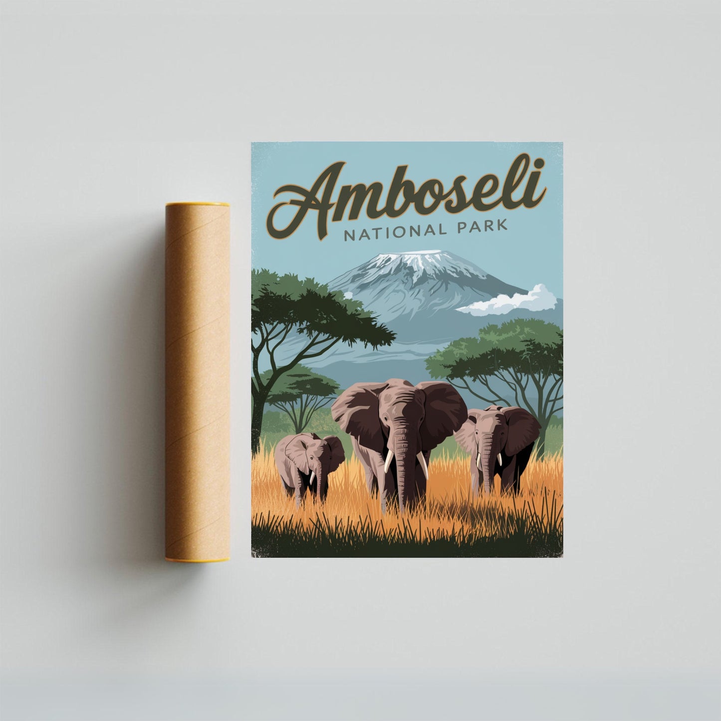 Amboseli National Park Vintage Travel Poster