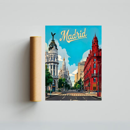 Madrid Vintage Travel Poster - Enchanting street view of Spain's capital
