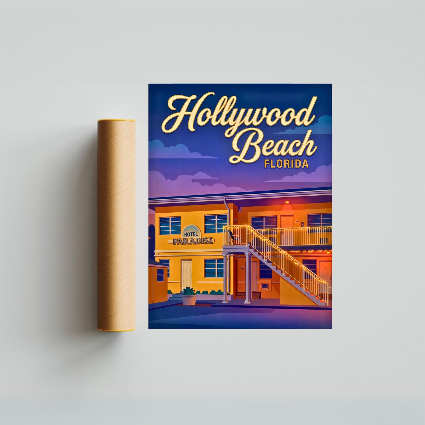 Hollywood Beach Vintage Travel Poster - Vacation at Hotel Paradise Florida