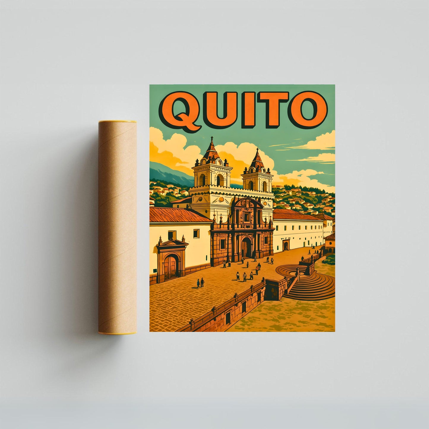 Quito Vintage Travel Poster - Historic Quito – Plaza San Francisco