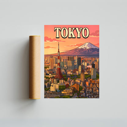 Tokyo Vintage Travel Poster - Mesmerizing Sky