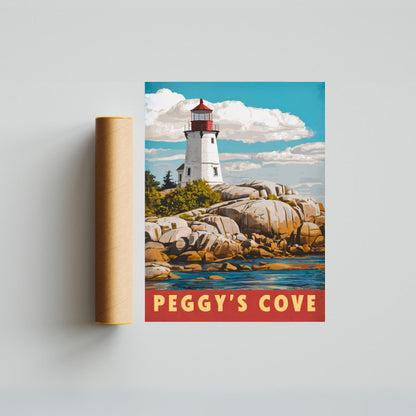 Peggy’s Cove Vintage Travel Poster - Captivating Coastal Calm Canada