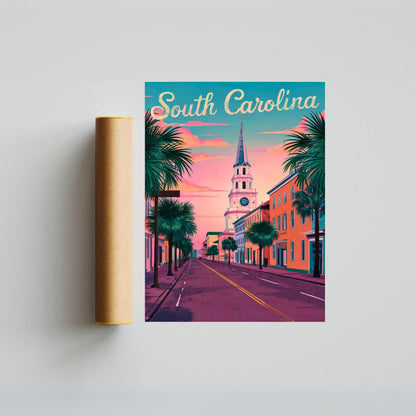 South Carolina Vintage Travel Poster  - Lowcountry Escape