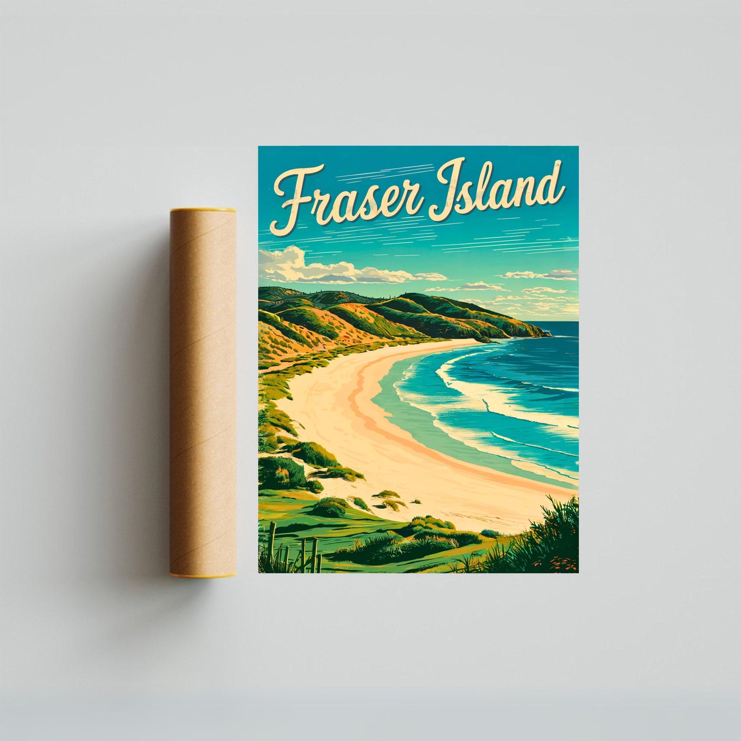 Fraser Island Vintage Travel Poster  - K'gari Island Australia