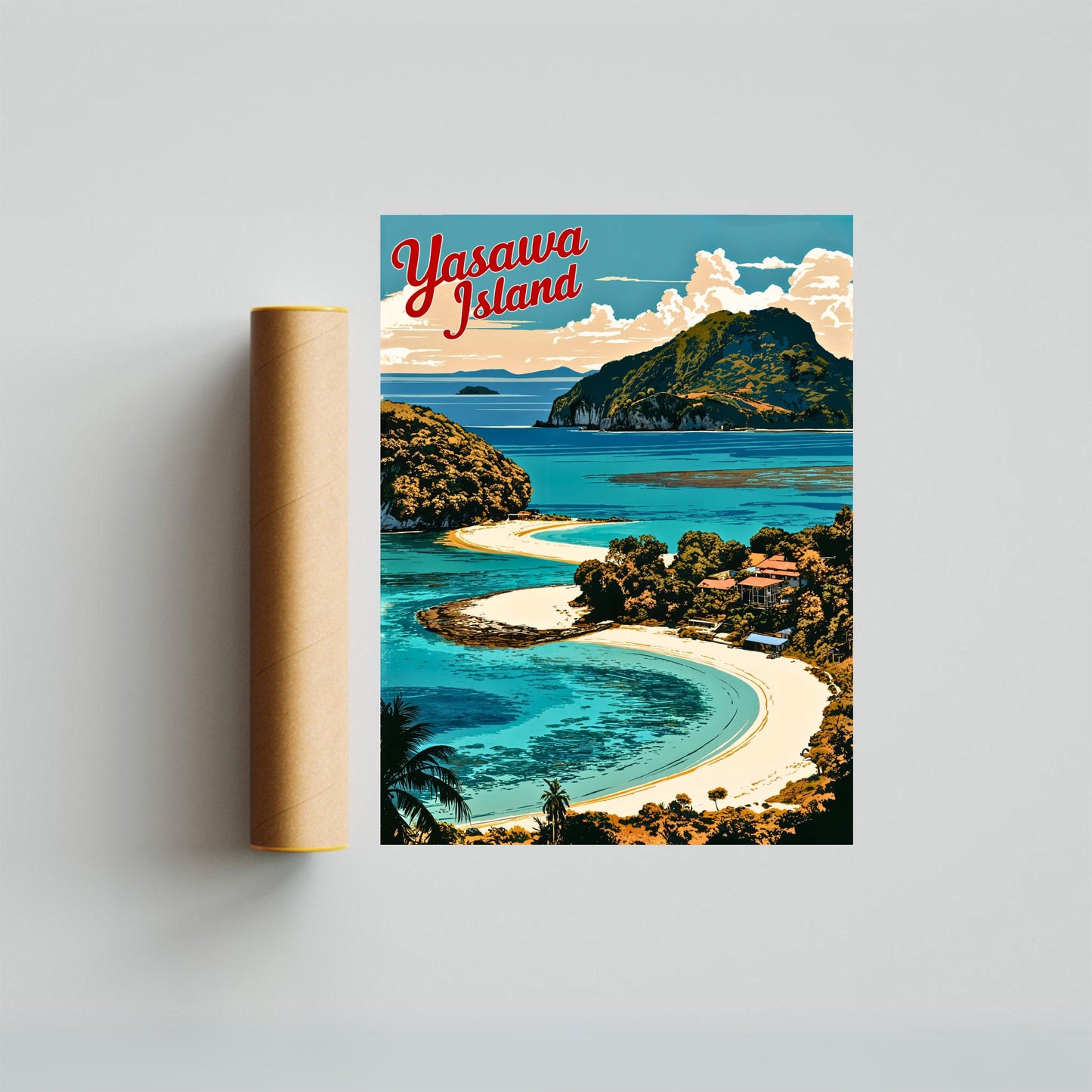 Yasawa Island Vintage Travel Poster - Captivating Island Blue Waters