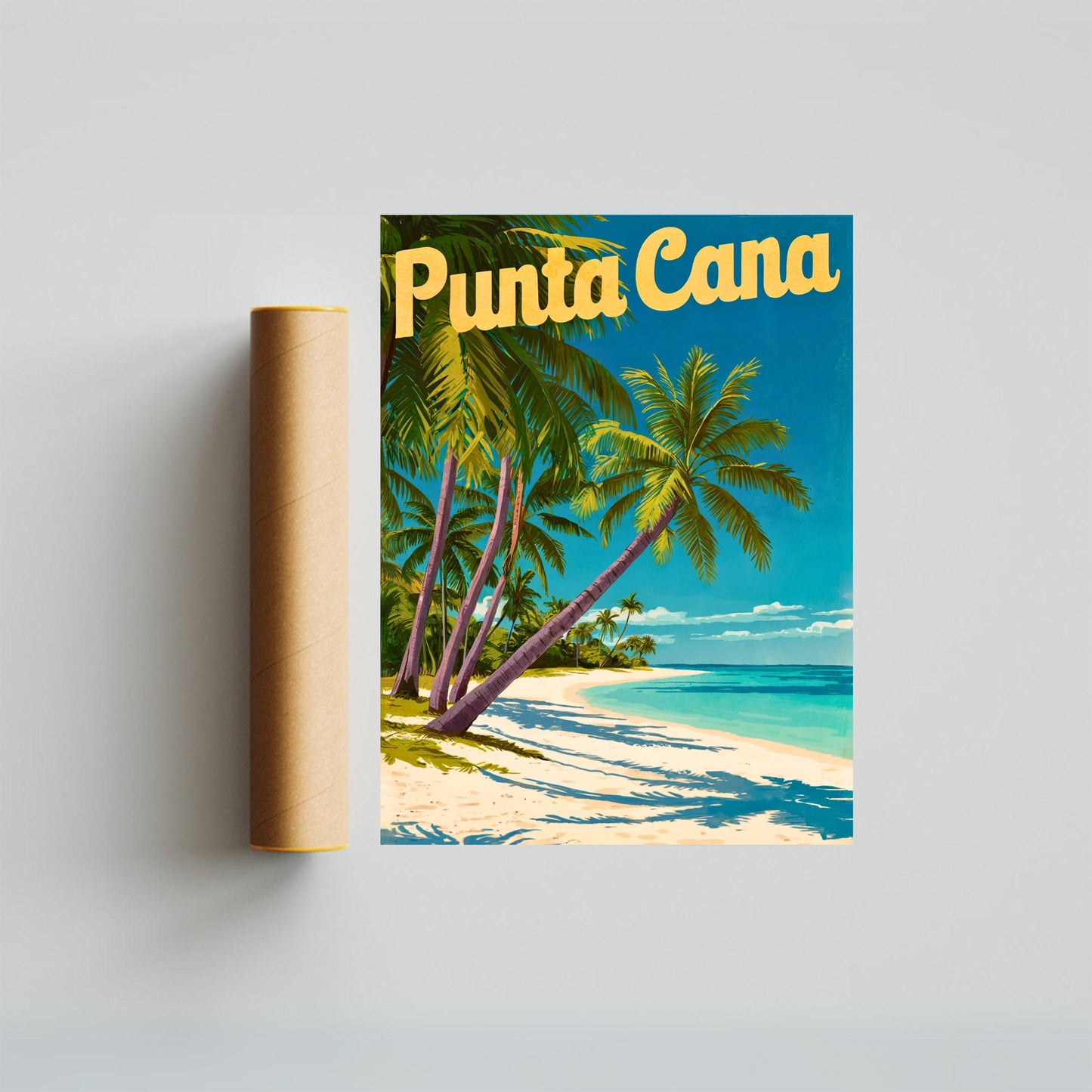 Punta Cana Vintage Travel Poster - Relaxing White Sandy Beach in Dominica Republic