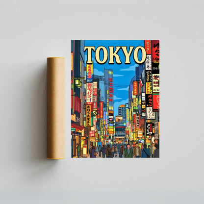 Tokyo Vintage Travel Poster - Tokyo Street Lights