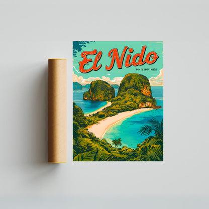 El Nido Vintage Travel Poster - Mountain Views