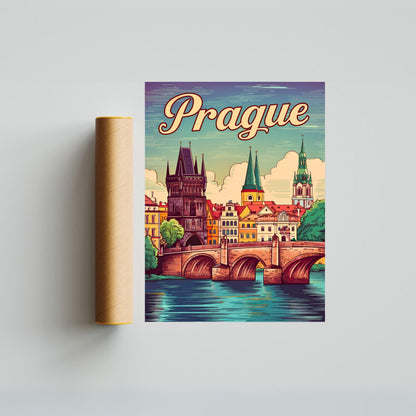 Prague Vintage Travel Poster - The City of a Hundred Spires