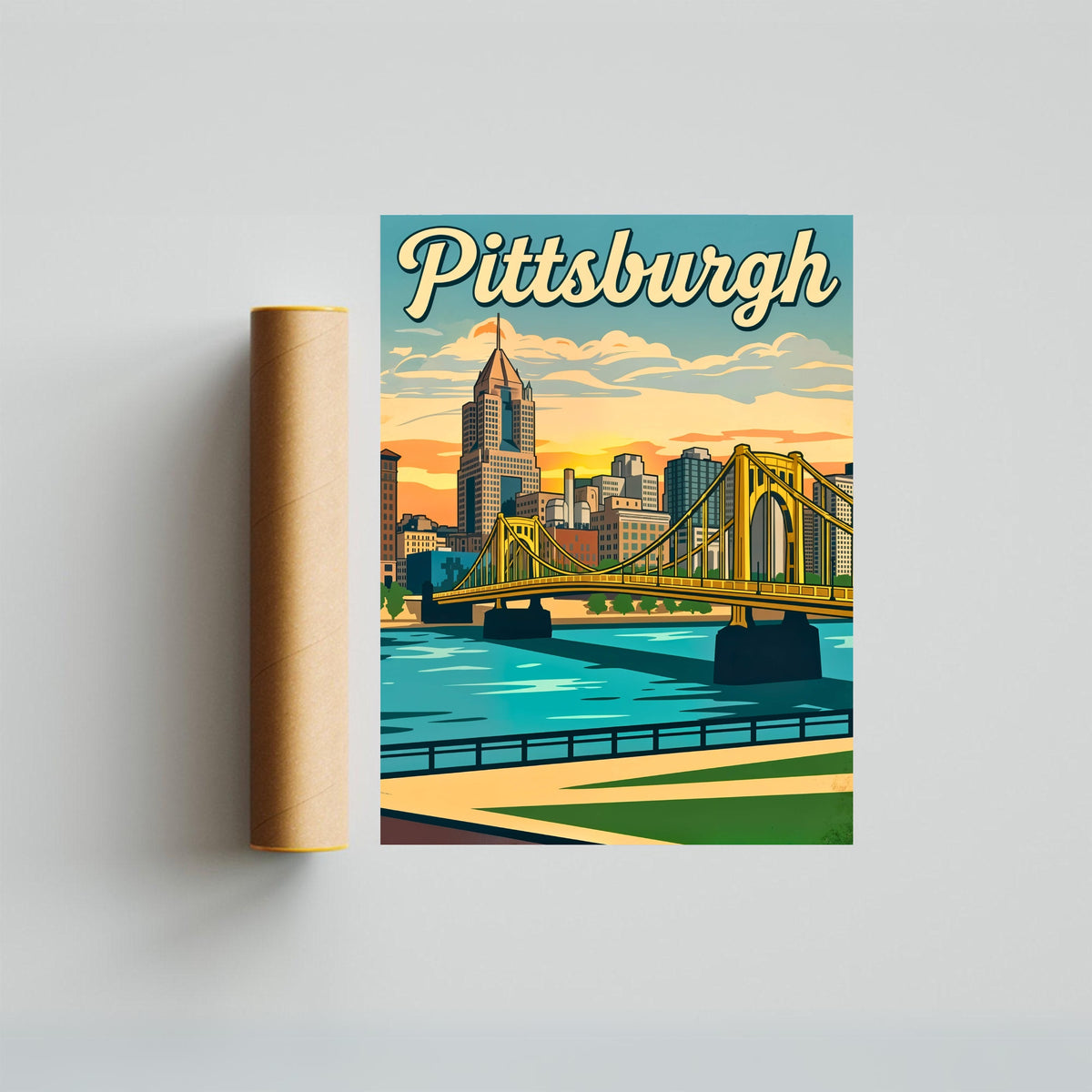 Pittsburgh Vintage Travel Poster- Yellow Bridge