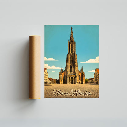 Ulmer Münster Vintage Travel Poster - Germany’s Gothic Icon