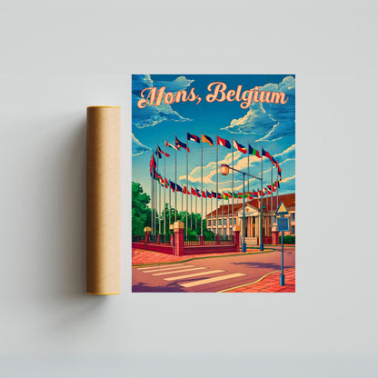 Mons, Belgium Vintage Travel Poster