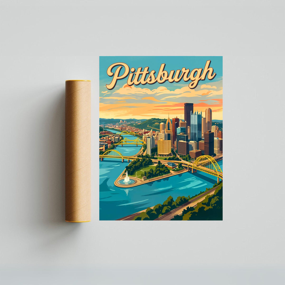 Pittsburgh Vintage Travel Poster- Iconic Bridges