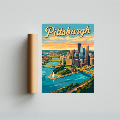 Pittsburgh Vintage Travel Poster- Iconic Bridges