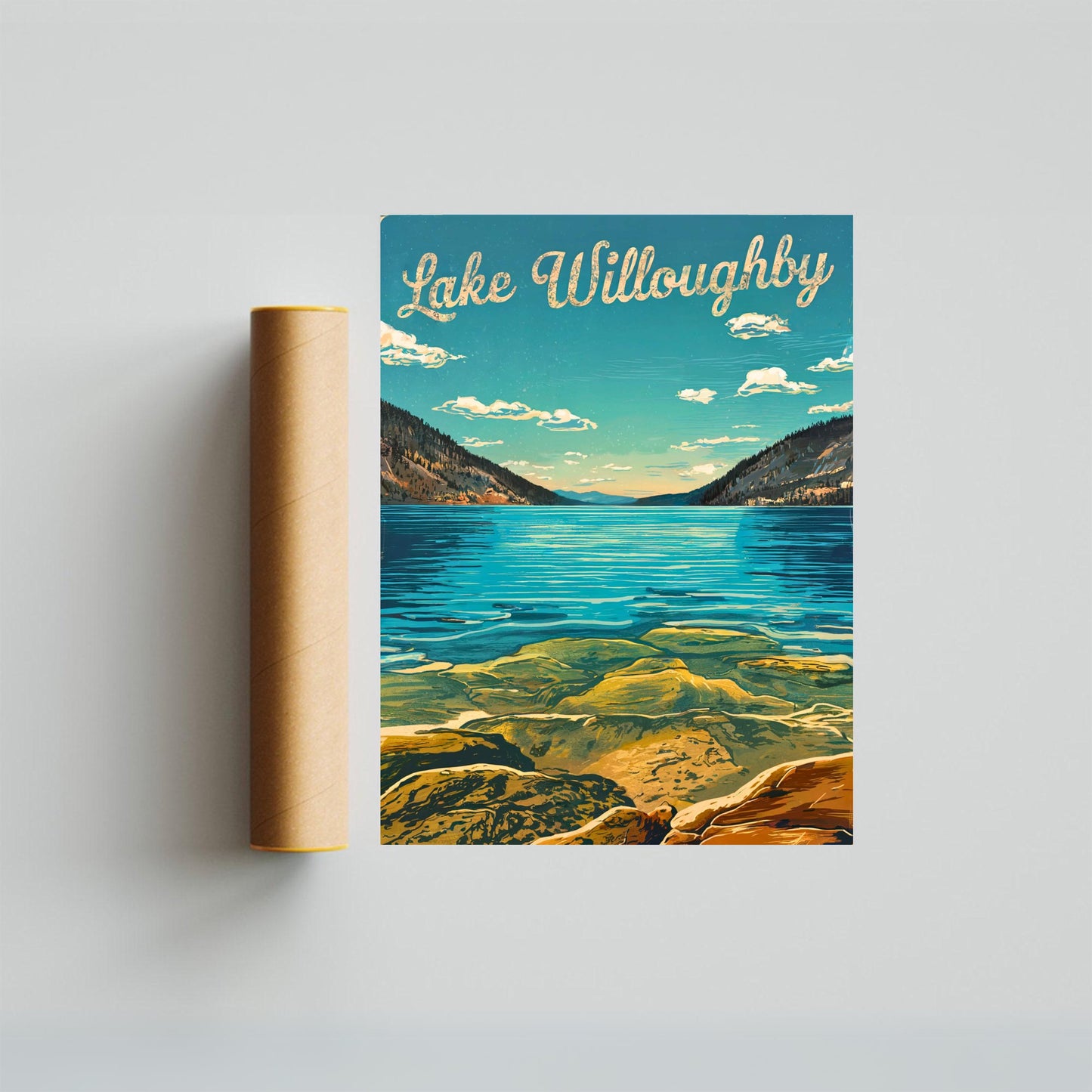 Lake Willoughby Vintage Travel Poster - Tranquil Crystal Water in Vermont