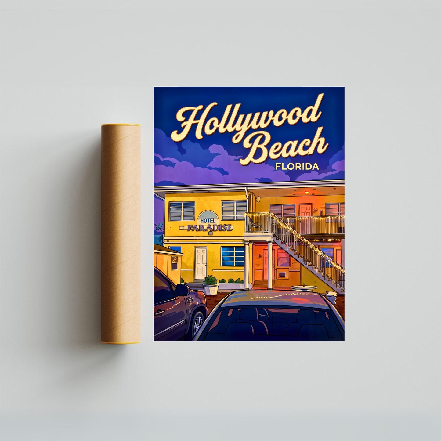 Hollywood Beach Vintage Travel Poster - Beachside Retreat