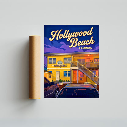 Hollywood Beach Vintage Travel Poster - Beachside Retreat