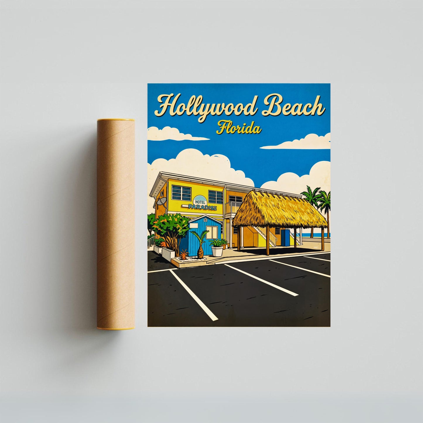Hollywood Beach Vintage Travel Poster - Hotel Paradise by the Sea