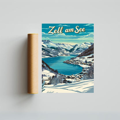 Zell am See Vintage Travel Poster - Winter Austria’s Lakeside Jewel