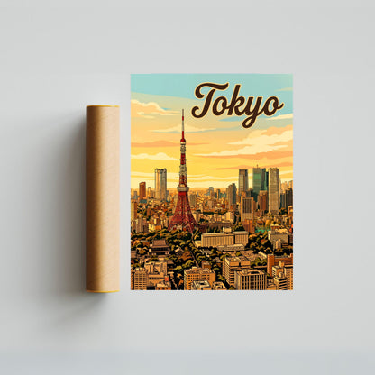 Tokyo Vintage Travel Poster - Iconic Japan' Tower