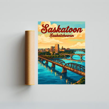 Saskatoon Vintage Travel Poster - Cityscape