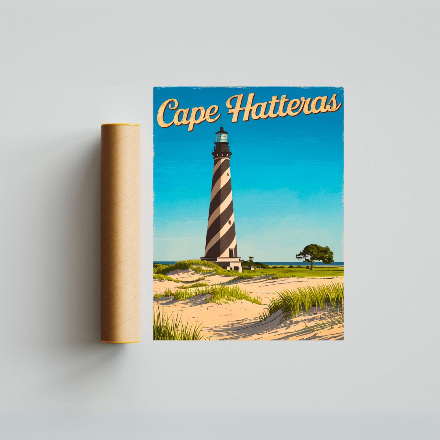 Cape Hatteras Vintage Travel Poster - Iconic Lighthouse Landmark