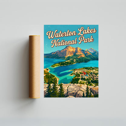 Waterton Lakes National Park Vintage Travel Poster - Where Prairies Meet the Peaks